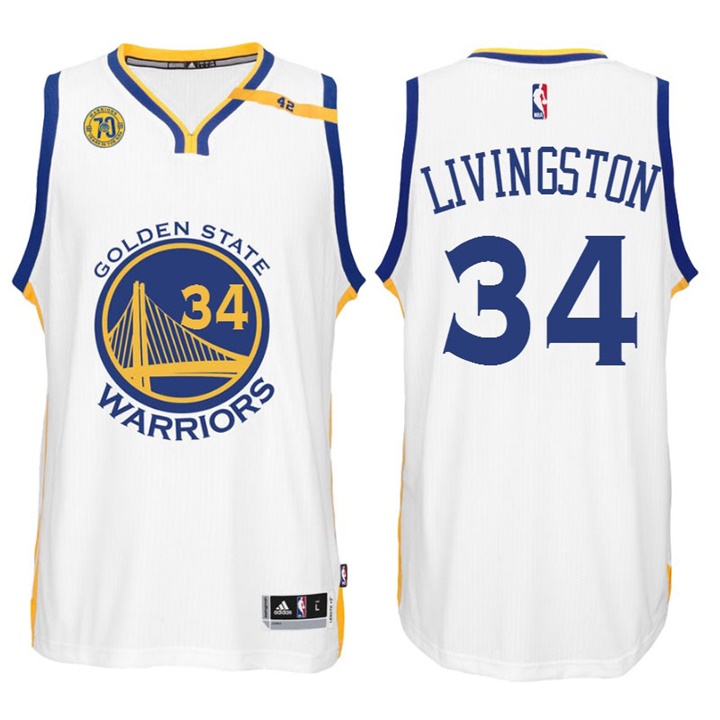 NBA Golden State Warriors #34 Shaun Livingston Home White 70th Anniversary 42 Patch Jersey