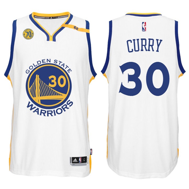 NBA Golden State Warriors #30 Stephen Curry Home White 70th Anniversary 42 Patch Jersey NBA Golden State Warriors #30 Stephen Curry Home White 70th Anniversary 42 Patch Jersey
