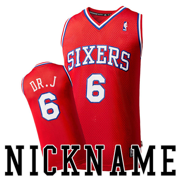 Julius Erving #6 Philadelphia 76ers Nickname DR.J Throwback Red Jersey Julius Erving #6 Philadelphia 76ers Nickname DR.J Throwback Red Jersey
