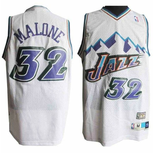 Karl Malone Utah Jazz #32 White Mountains Jersey