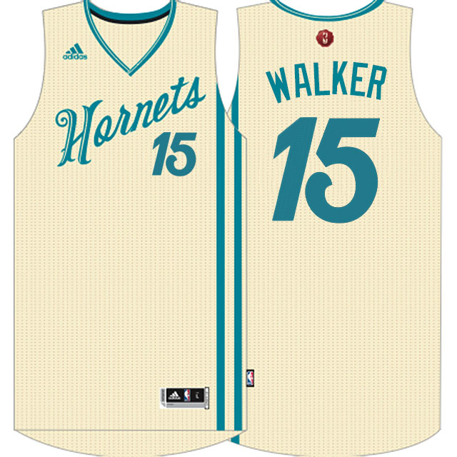 NBA 2015-16 Season Charlotte Hornets #15 Kemba Walker Christmas Cream Jersey