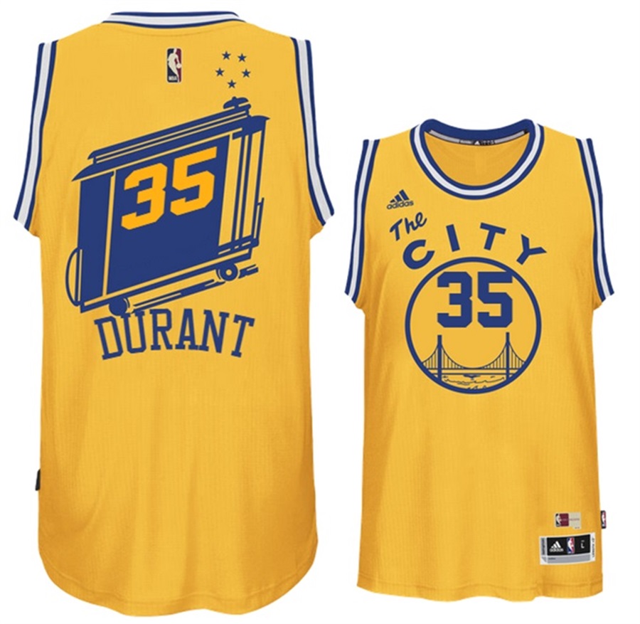 Kevin Durant Golden State Warriors #35 Hardwood Classics Throwback Yellow Jersey