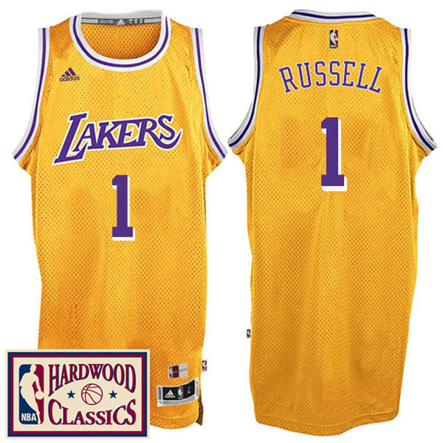 2016-17 Season Los Angeles Lakers #1 Hardwood Classics Throwback Gold Jersey D'Angelo Russell