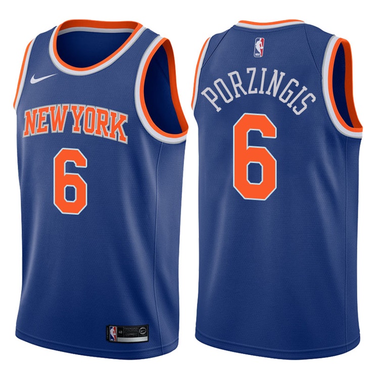 2017-18 Season Kristaps Porzingis New York Knicks #6 Icon Blue Swingman Jersey