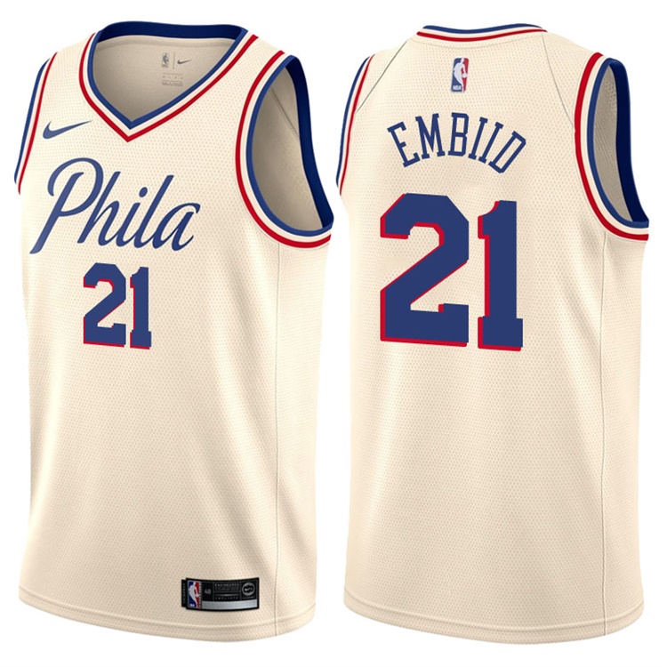 2017-18 Season Joel Embiid Philadelphia 76ers #21 City Edition Cream Swingman Jersey
