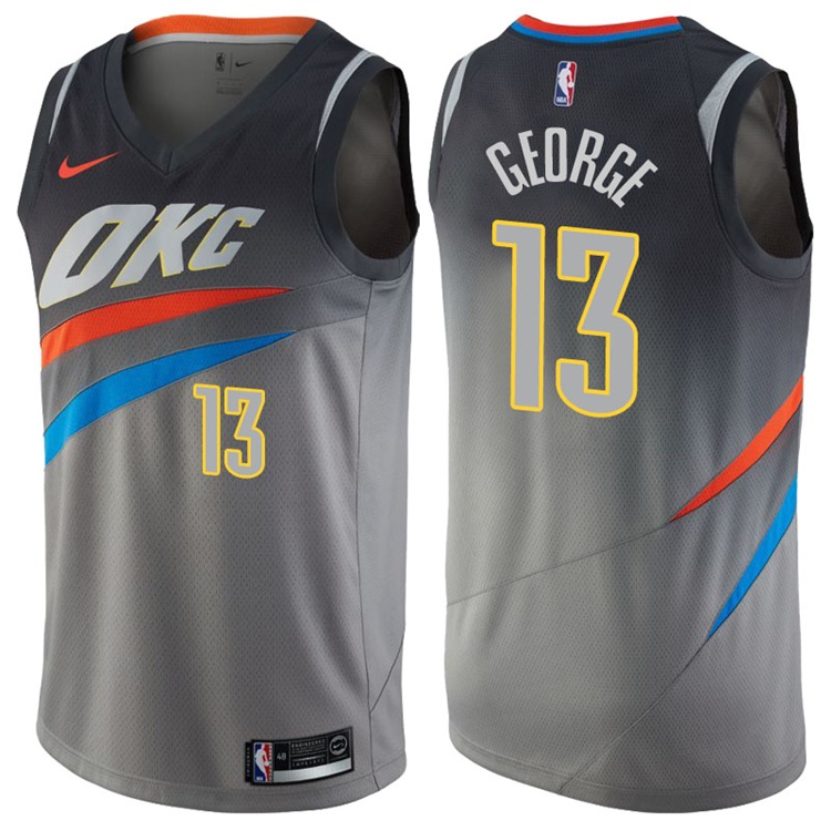 2017-18 Season Paul George Oklahoma City Thunder #13 City Edition Gray Swingman Jersey 2017-18 Season Paul George Oklahoma City Thunder #13 City Edition Gray Swingman Jersey