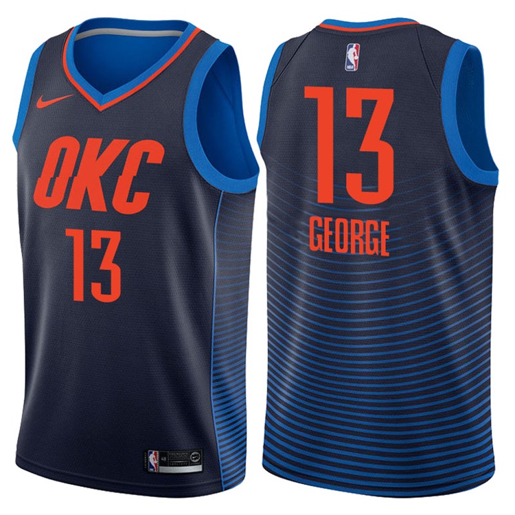2017-18 Season Paul George Oklahoma City Thunder #13 Statement Navy Swingman Jersey 2017-18 Season Paul George Oklahoma City Thunder #13 Statement Navy Swingman Jersey