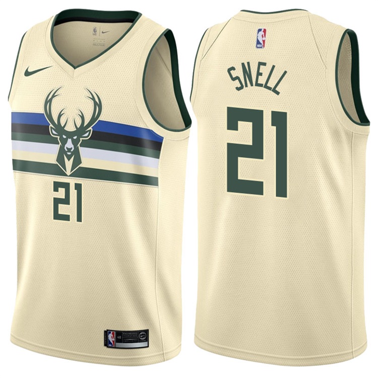 2017-18 Season Tony Snell Milwaukee Bucks #21 City Edition Cream Swingman Jersey 2017-18 Season Tony Snell Milwaukee Bucks #21 City Edition Cream Swingman Jersey