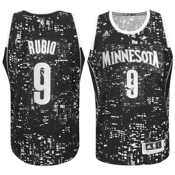Minnesota Timberwolves #9 Ricky Rubio City Lights Black Swingman Jersey