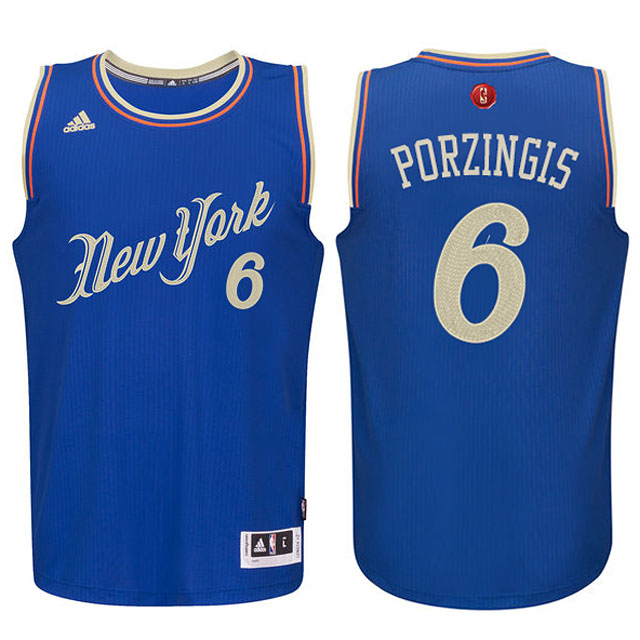 NBA 2015-16 Season New York Knicks #6 Kristaps Porzingis Christmas Blue Jersey
