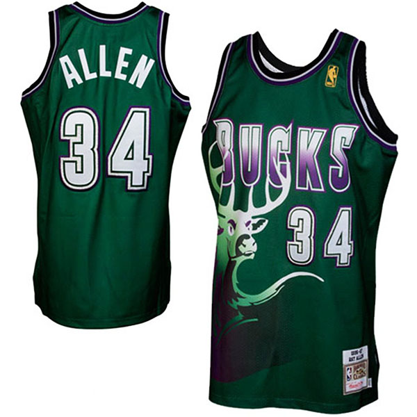 Ray Allen Mitchell & Ness Milwaukee Bucks #34 1996-1997 Hardwood Classics Throwback Green Jersey Ray Allen Mitchell & Ness Milwaukee Bucks #34 1996-1997 Hardwood Classics Throwback Green Jersey