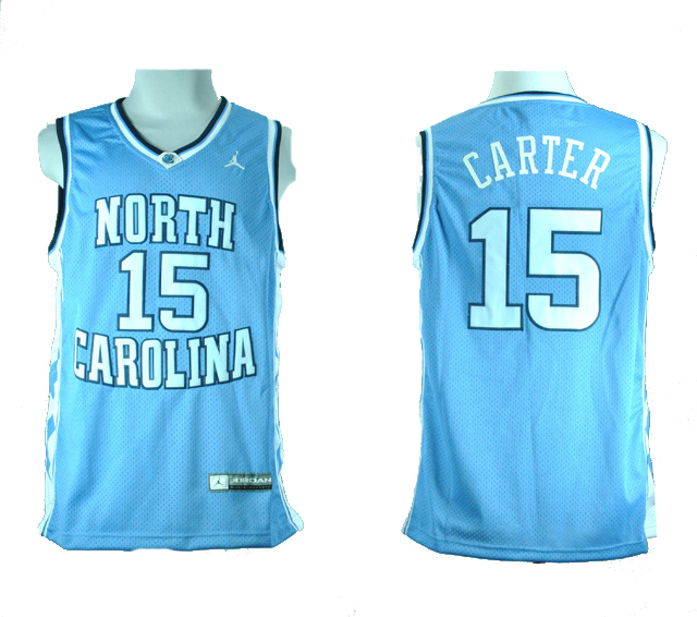 Vince Carter North Carolina Tar Heels #15 Tackle Twill Basketball Sky Blue Jersey