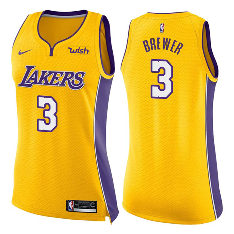 Women's 2017-18 Season Corey Brewer Los Angeles Lakers #3 Icon Yellow Swingman Jersey