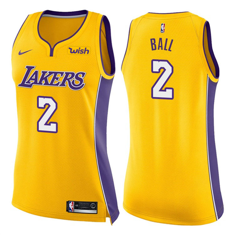 Women's 2017-18 Season Lonzo Ball Los Angeles Lakers #2 Icon Yellow Swingman Jersey