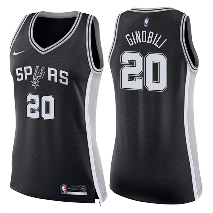 Women's 2017-18 Season Manu Ginobili San Antonio Spurs #20 Icon Black Swingman Jersey