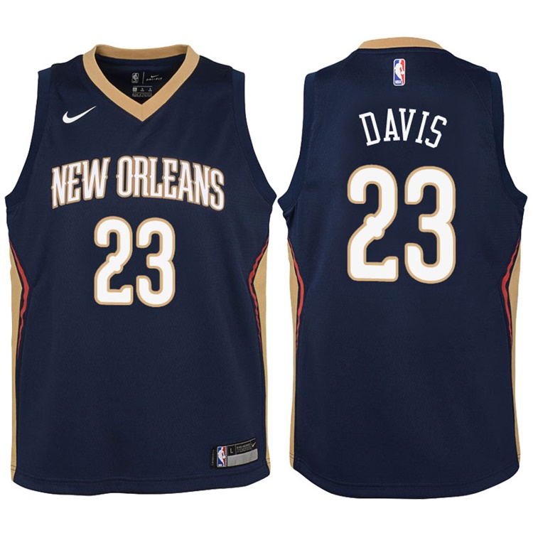 Youth 2017-18 Season Anthony Davis New Orleans Pelicans #23 Icon Navy Swingman Jersey