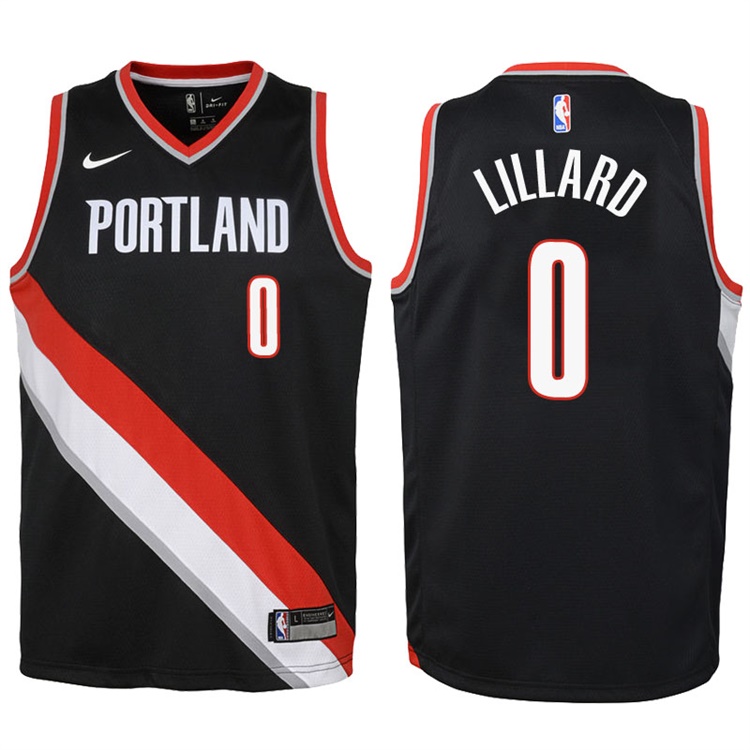 Youth 2017-18 Season Damian Lillard Portland Trail Blazers #0 Icon Black Swingman Jersey
