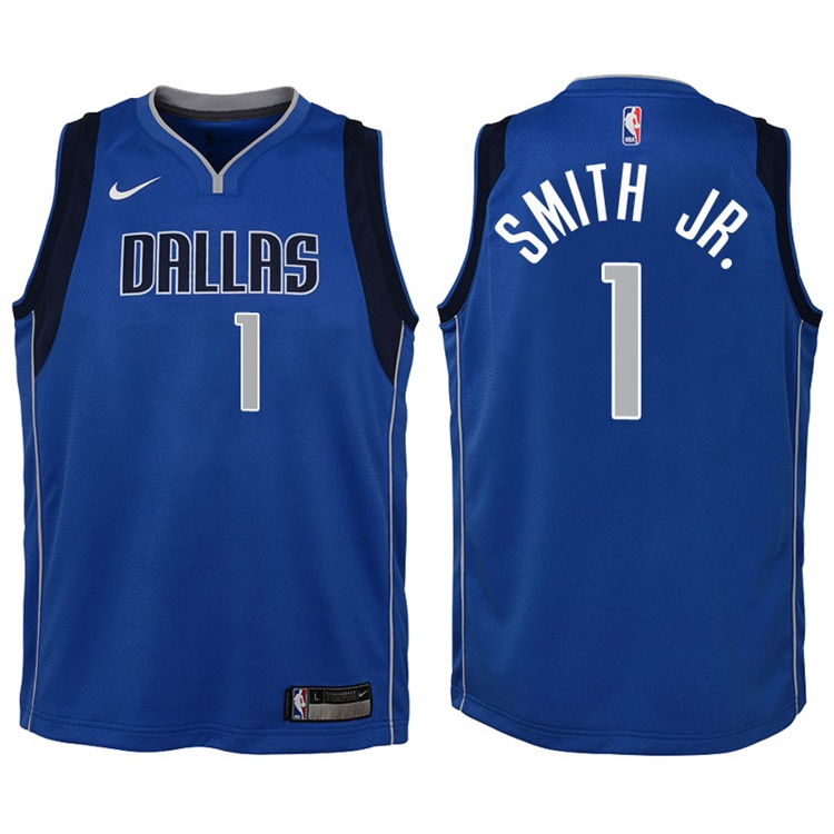 Youth 2017-18 Season Dennis Smith Jr. Dallas Mavericks #1 Icon Blue Swingman Jersey