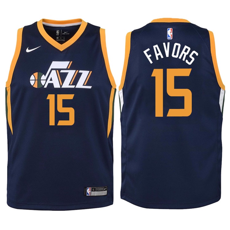 Youth 2017-18 Season Derrick Favors Utah Jazz #15 Icon Navy Swingman Jersey