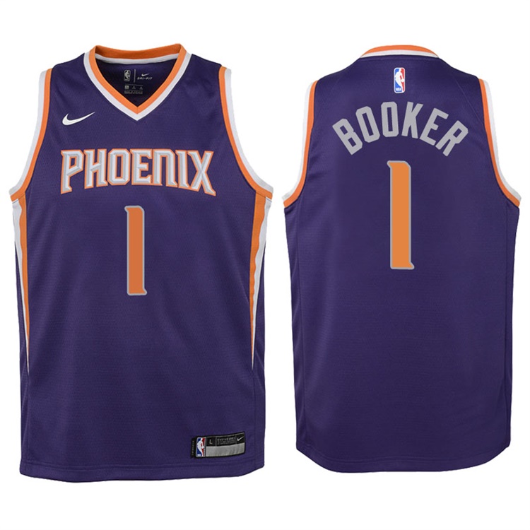 Youth 2017-18 Season Devin Booker Phoenix Suns #1 Icon Purple Swingman Jersey