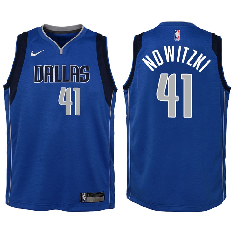 Youth 2017-18 Season Dirk Nowitzki Dallas Mavericks #41 Icon Blue Swingman Jersey