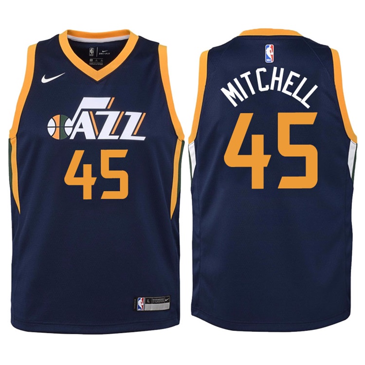 Youth 2017-18 Season Donovan Mitchell Utah Jazz #45 Icon Navy Swingman Jersey