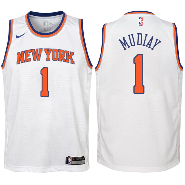 Youth 2017-18 Season Emmanuel Mudiay New York Knicks #1 Association White Swingman Jersey Youth 2017-18 Season Emmanuel Mudiay New York Knicks #1 Association White Swingman Jersey
