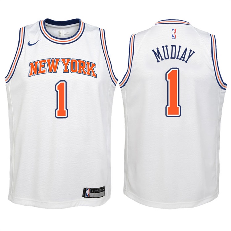 Youth 2017-18 Season Emmanuel Mudiay New York Knicks #1 Statement White Swingman Jersey Youth 2017-18 Season Emmanuel Mudiay New York Knicks #1 Statement White Swingman Jersey
