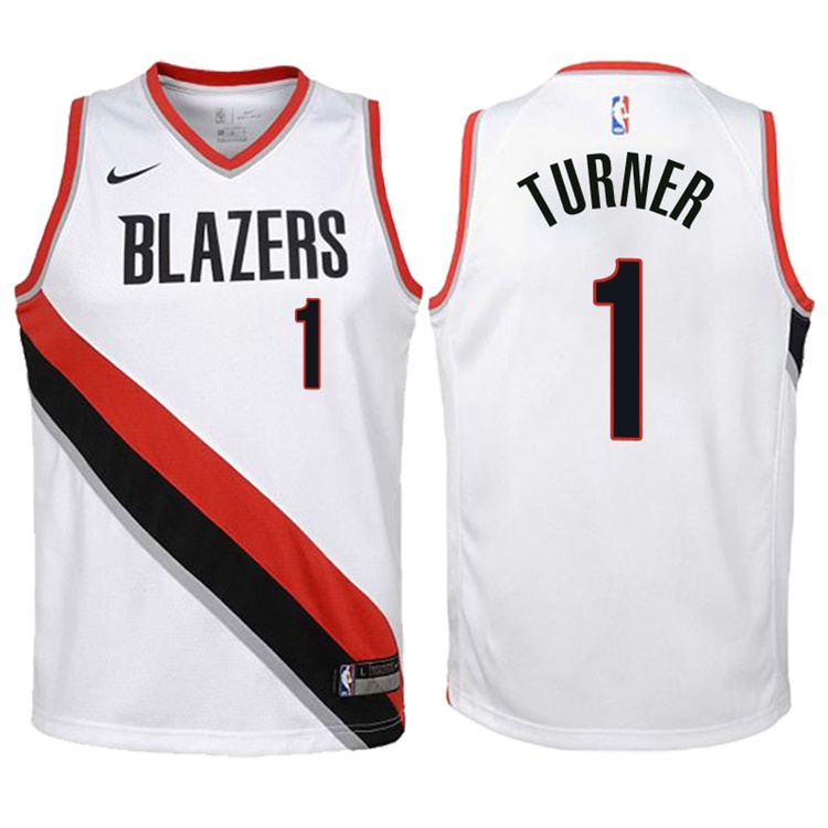 Youth 2017-18 Season Evan Turner Portland Trail Blazers #1 Association White Swingman Jersey Youth 2017-18 Season Evan Turner Portland Trail Blazers #1 Association White Swingman Jersey