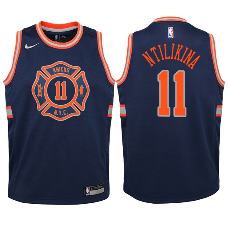 Youth 2017-18 Season Frank Ntilikina New York Knicks #11 City Edition Navy Swingman Jersey
