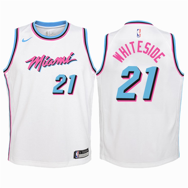 Youth 2017-18 Season Hassan Whiteside Miami Heat #21 City Edition White Swingman Jersey