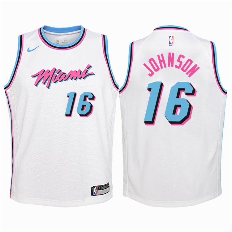 Youth 2017-18 Season James Johnson Miami Heat #16 City Edition White Swingman Jersey