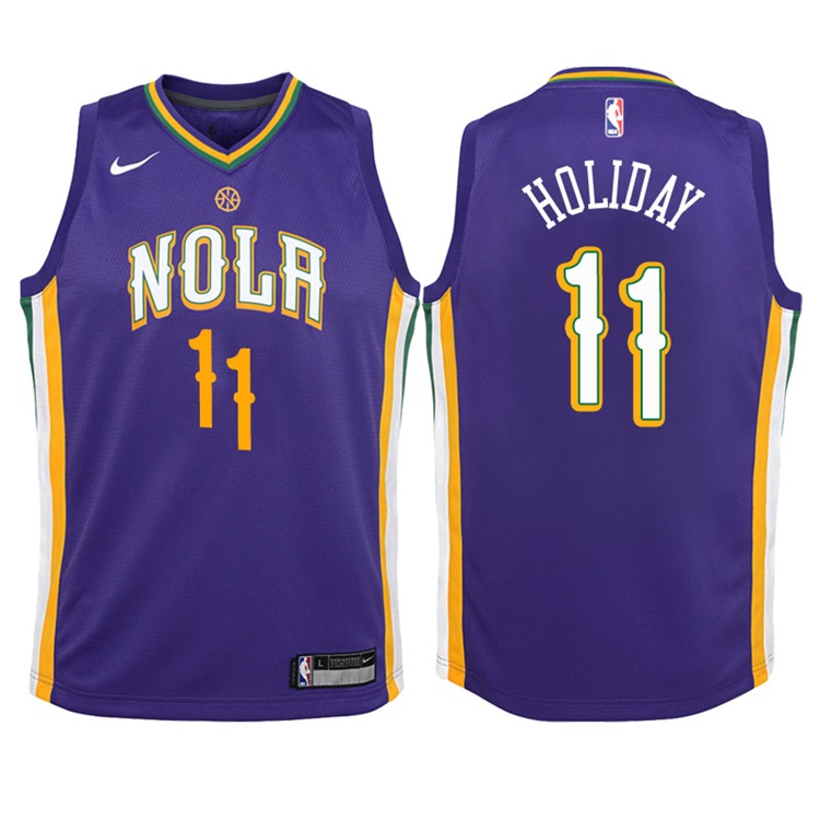 Youth 2017-18 Season Jrue Holiday New Orleans Pelicans #11 City Edition Purple Swingman Jersey Youth 2017-18 Season Jrue Holiday New Orleans Pelicans #11 City Edition Purple Swingman Jersey