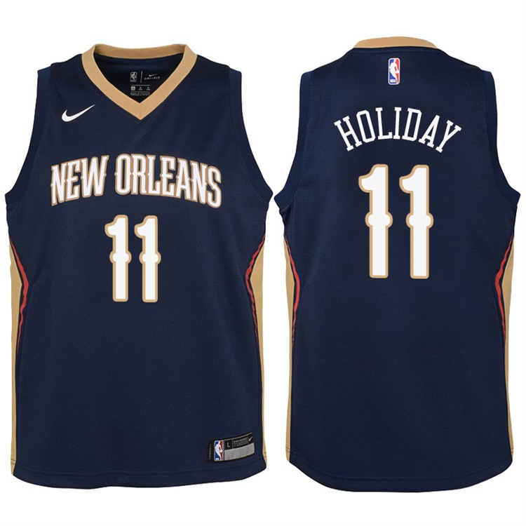 Youth 2017-18 Season Jrue Holiday New Orleans Pelicans #11 Icon Navy Swingman Jersey