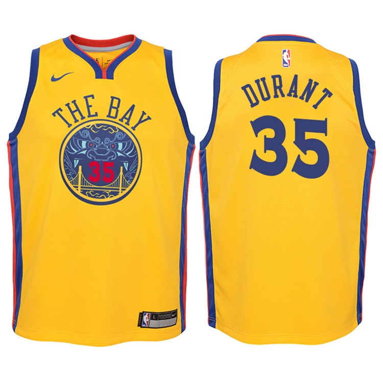 Youth 2017-18 Season Kevin Durant Golden State Warriors #35 City Edition Gold Swingman Jersey