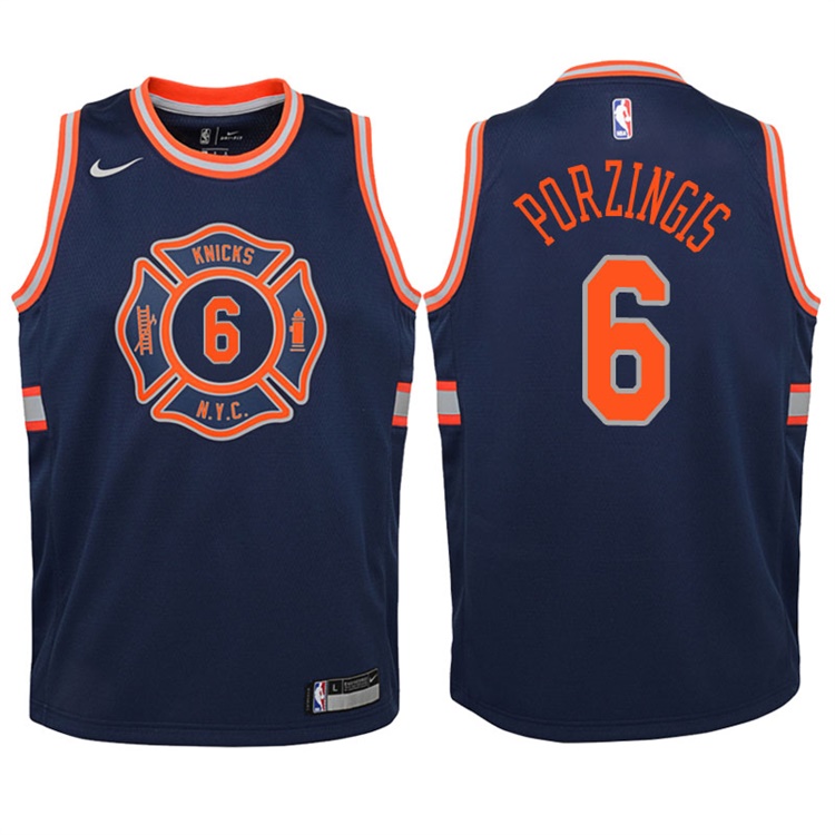 Youth 2017-18 Season Kristaps Porzingis New York Knicks #6 City Edition Navy Swingman Jersey