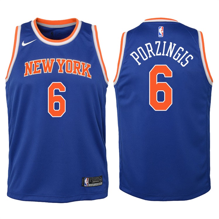 Youth 2017-18 Season Kristaps Porzingis New York Knicks #6 Icon Blue Swingman Jersey