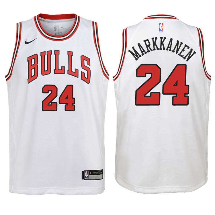 Youth 2017-18 Season Lauri Markkanen Chicago Bulls #24 Association White Swingman Jersey Youth 2017-18 Season Lauri Markkanen Chicago Bulls #24 Association White Swingman Jersey