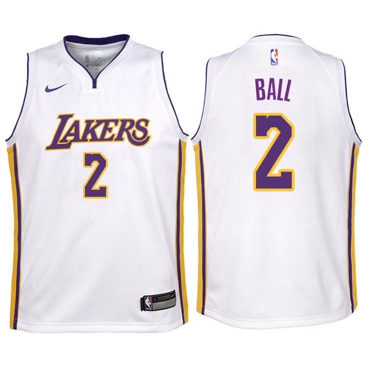 Youth 2017-18 Season Lonzo Ball Los Angeles Lakers #2 Association White Swingman Jersey Youth 2017-18 Season Lonzo Ball Los Angeles Lakers #2 Association White Swingman Jersey