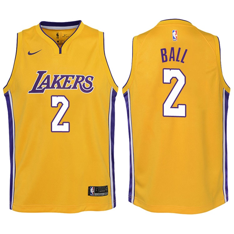 Youth 2017-18 Season Lonzo Ball Los Angeles Lakers #2 Icon Yellow Swingman Jersey