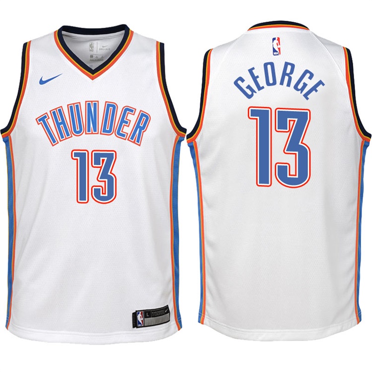 Youth 2017-18 Season Paul George Oklahoma City Thunder #13 Association White Swingman Jersey