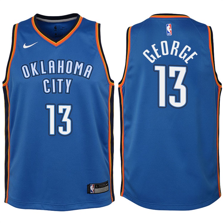 Youth 2017-18 Season Paul George Oklahoma City Thunder #13 Icon Blue Swingman Jersey