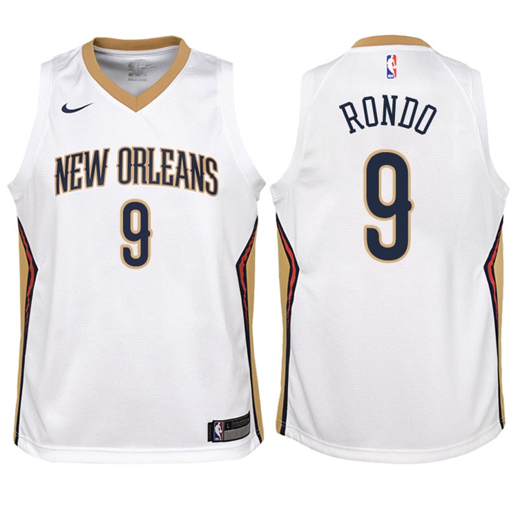 Youth 2017-18 Season Rajon Rondo New Orleans Pelicans #9 Association White Swingman Jersey Youth 2017-18 Season Rajon Rondo New Orleans Pelicans #9 Association White Swingman Jersey