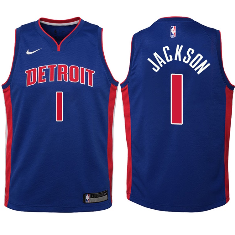Youth 2017-18 Season Reggie Jackson Detroit Pistons #1 Icon Blue Swingman Jersey