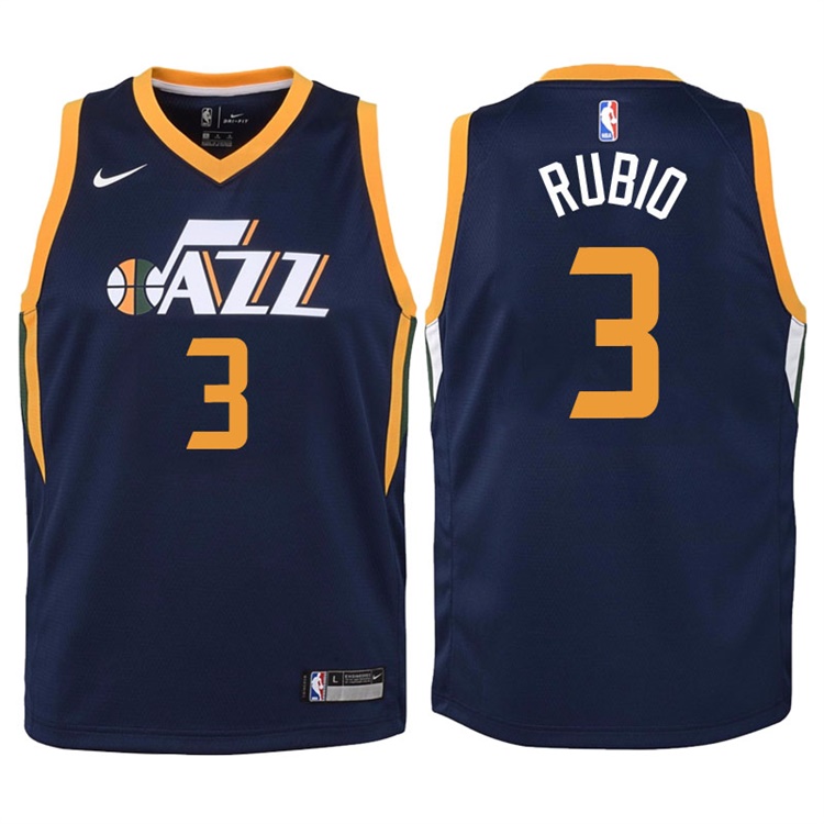 Youth 2017-18 Season Ricky Rubio Utah Jazz #3 Icon Navy Swingman Jersey