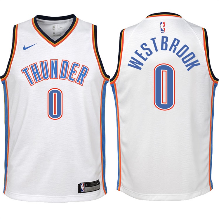 Youth 2017-18 Season Russell Westbrook Oklahoma City Thunder #0 Association White Swingman Jersey