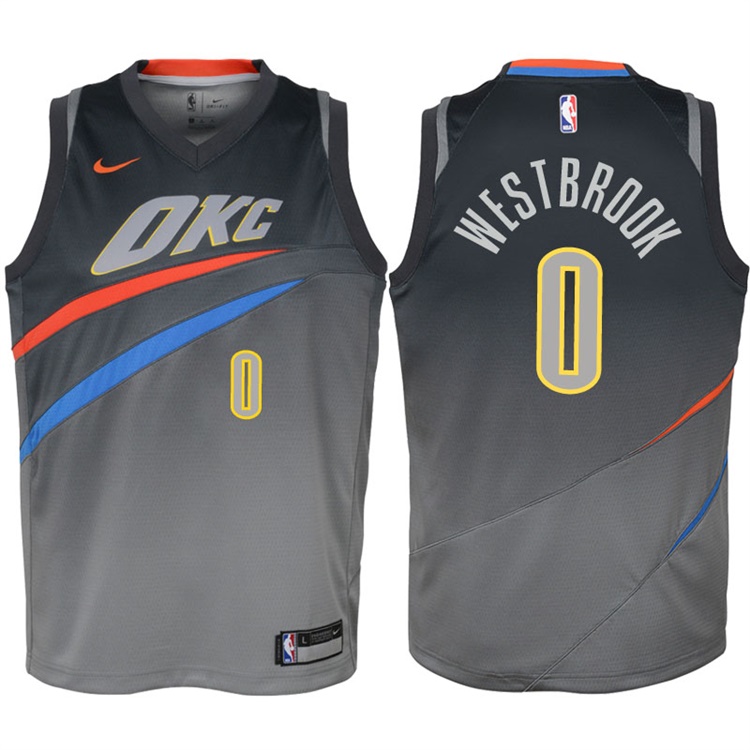 Youth 2017-18 Season Russell Westbrook Oklahoma City Thunder #0 City Edition Gray Swingman Jersey
