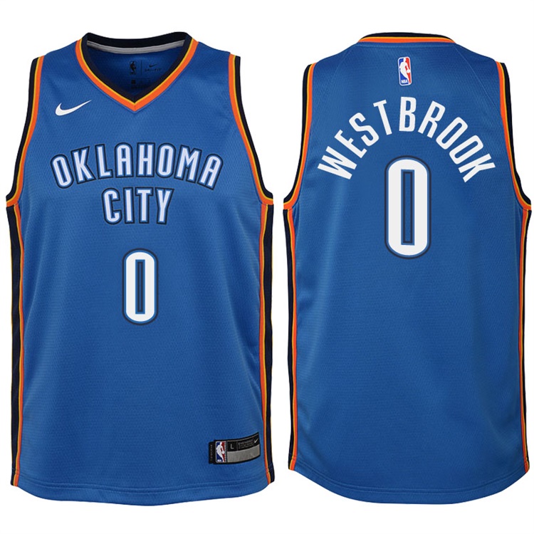 Youth 2017-18 Season Russell Westbrook Oklahoma City Thunder #0 Icon Blue Swingman Jersey