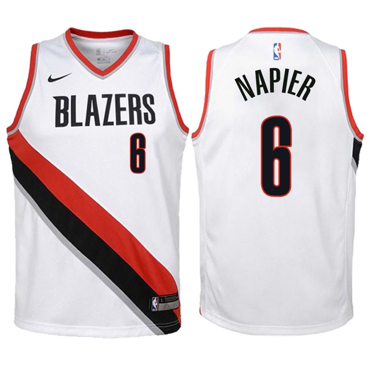 Youth 2017-18 Season Shabazz Napier Portland Trail Blazers #6 Association White Swingman Jersey Youth 2017-18 Season Shabazz Napier Portland Trail Blazers #6 Association White Swingman Jersey