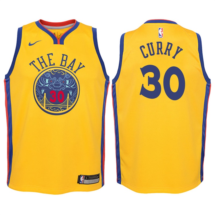 Youth 2017-18 Season Stephen Curry Golden State Warriors #30 City Edition Gold Swingman Jersey